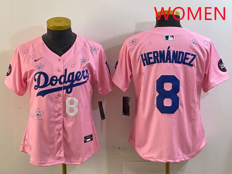 Women Los Angeles Dodgers 8 Hernandez Pink Sakura Edition 2025 Nike MLB Jersey style 6